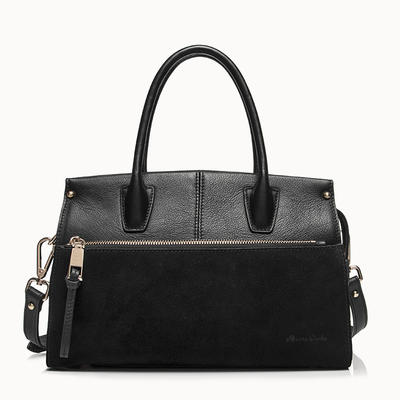 Leather hadnbag satchel bag with zipper pocket in suede