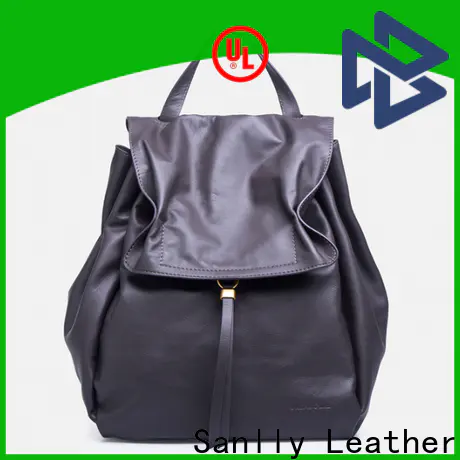 Sanlly real ladies black leather backpack free sample for girls
