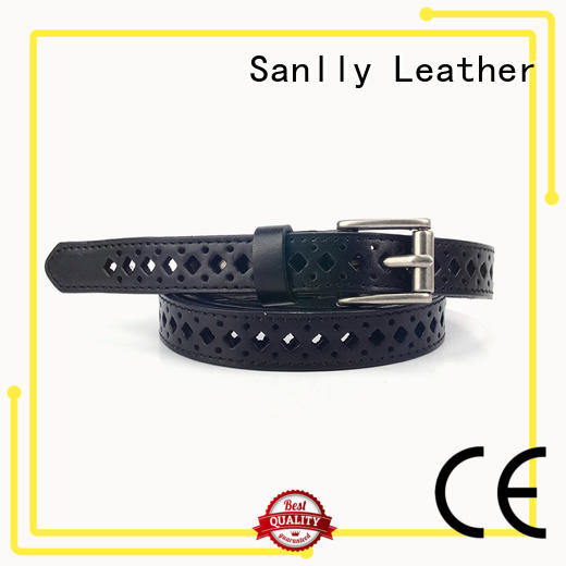 Sanlly High-quality ladies black leather belt with gold buckle OEM