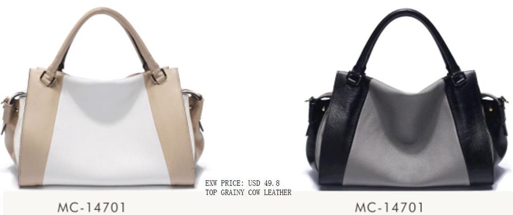 color contrast high quality leather classical lady hand bag