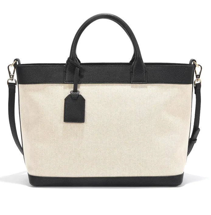 leatherrr handbag Canvas bag with leather trim lady shoulder bag